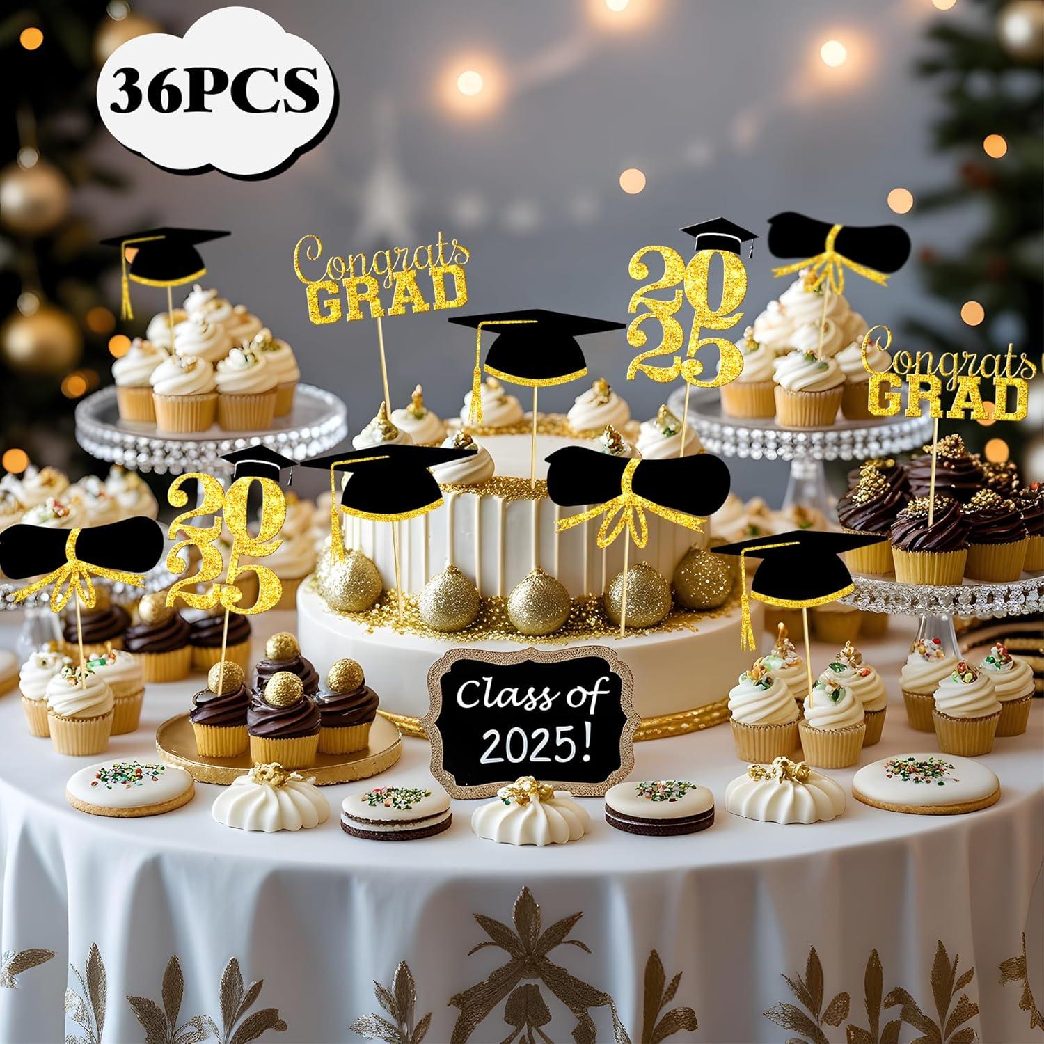 image:imageOHOME Graduation Decorations 202636 PCS Cupcake Toppers 2026 Graduation Party Decorations Mini Cake Decorations for Class of 2026Diploma 2026 Grad Cap SetBlack