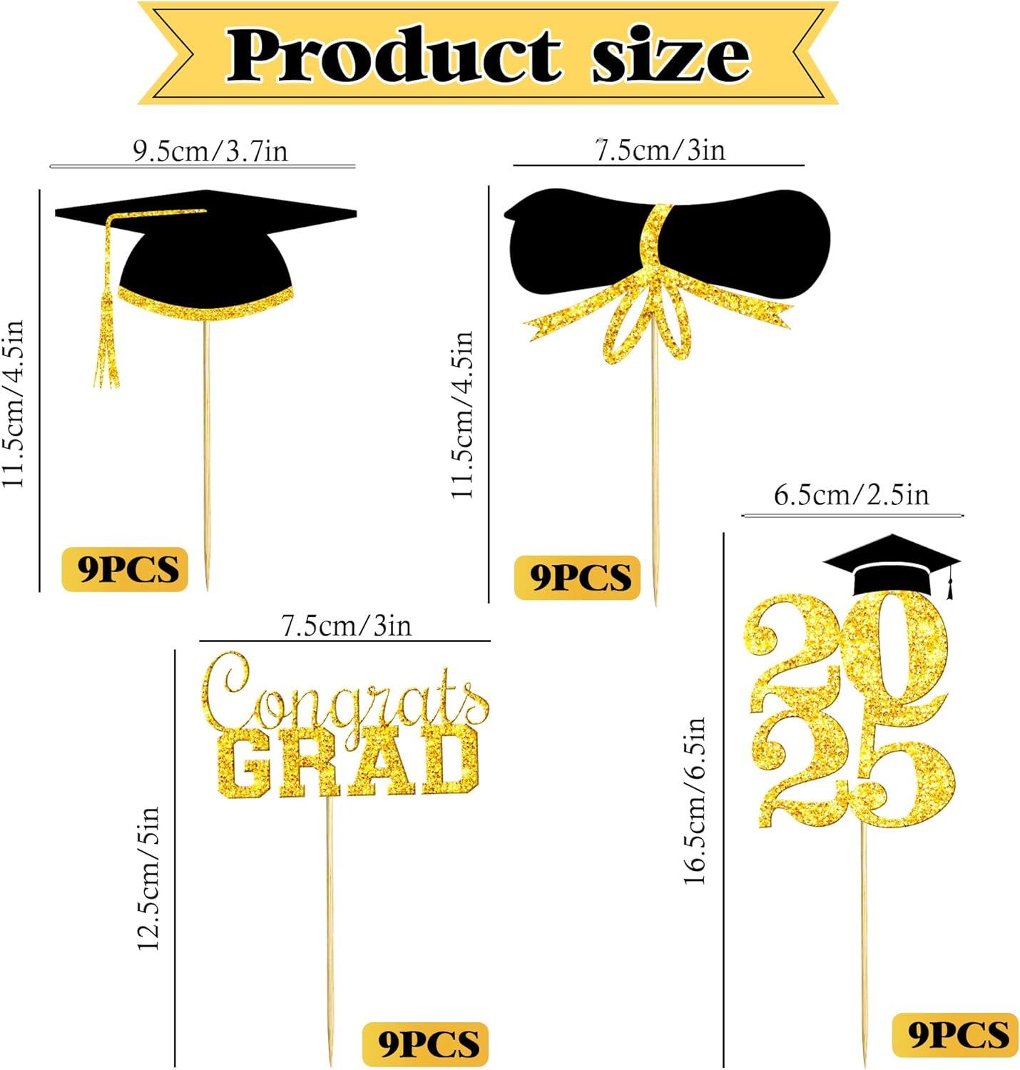 image:imageOHOME Graduation Decorations 202636 PCS Cupcake Toppers 2026 Graduation Party Decorations Mini Cake Decorations for Class of 2026Diploma 2026 Grad Cap SetBlack