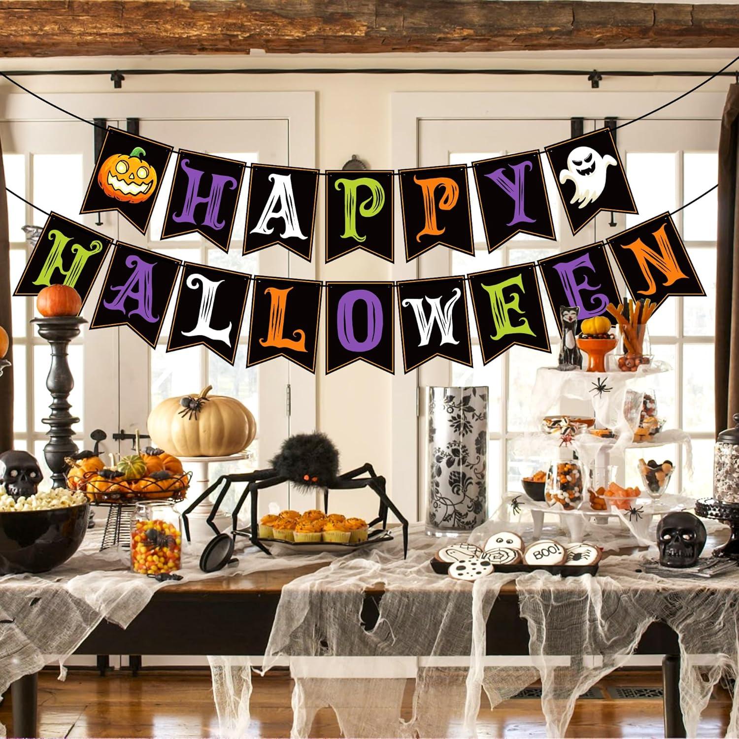 image:imageOHOME Halloween Decorations Happy Halloween Banner amp Party Decorations for IndoorOutdoor Hanging Party Favors amp Backdrop Garland for Outside
