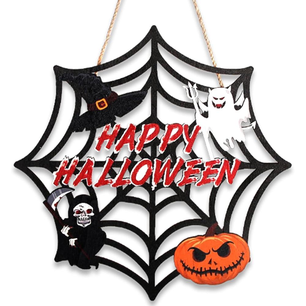 image:imageHalloween Party decorations Welcome Sign for Front DoorRustic Round Wood Wreaths for Outdoor OutsideSpider Web Garland Porch Ghost Decor for Party Favors Supplies Halloween Decor for Wall Indoor