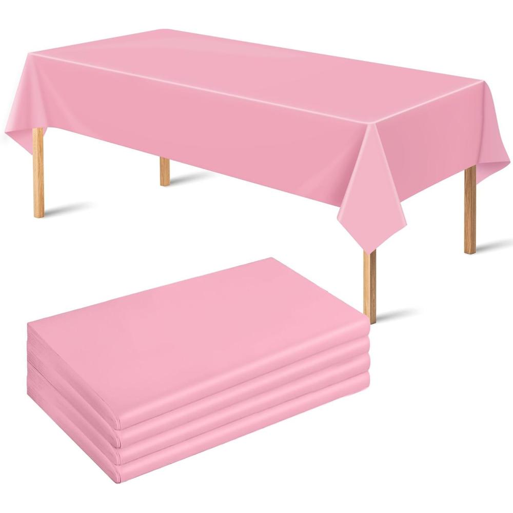 image:imageOHOME 4 Pack Plastic Table Cloth Disposable Black Tablecloths Black Plastic Tablecloth for 6 to 8 FT Rectangle Table Birthday DecorationsDeath to My 20s Decorations Halloween Party DecorationsPink Tablecloth