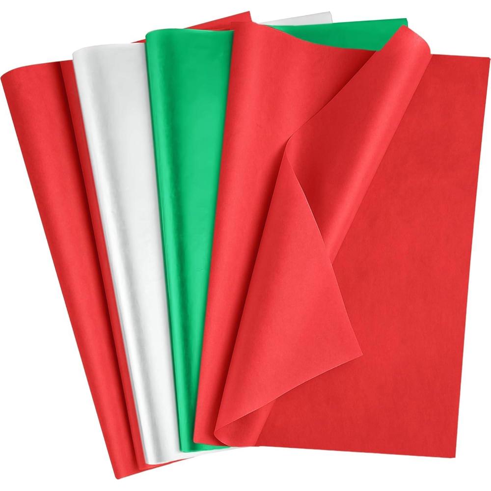 image:imageOHOME Christmas Tissue Paper  100 Sheets 20x14 Red Green White Wrapping Paper  Christmas Decorations Decor for Gift Bags Boxes  Xmas Navidad Holiday Party Favors Supplies