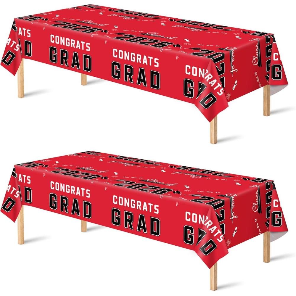 image:imageOHOME Graduation Decorations 2026 Class of 2026 Plastic Blue Tablecloth for Graduation Party Decorations Class of 2026 Decorations Party Favors Supplies Banner2 PackRed