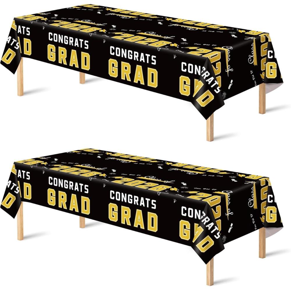 image:imageOHOME Graduation Decorations 2026 Class of 2026 Plastic Blue Tablecloth for Graduation Party Decorations Class of 2026 Decorations Party Favors Supplies Banner2 PackBlack
