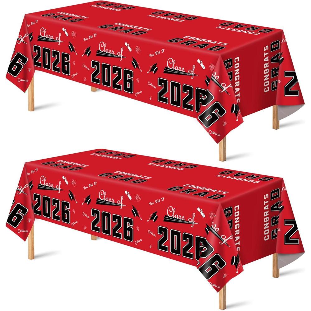 image:imageOHOME Graduation Decorations 2026 Graduation Decorations Class of 2026 Disposable Plastic Red Tablecloth for Class of 2026 Decorations Party Favors Supplies Backdrop54 X 1082 PackRed
