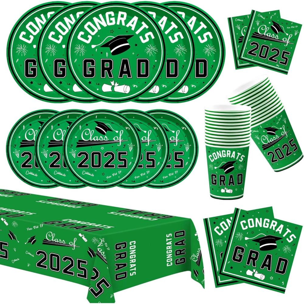 image:imageOHOME Graduation Decorations 2026 Graduation Decorations Class of 2026 Serve 24 Blue Plates Tablecloth Napkins Cups Graduation Party Favors SuppliesGreen Graduation Decorations