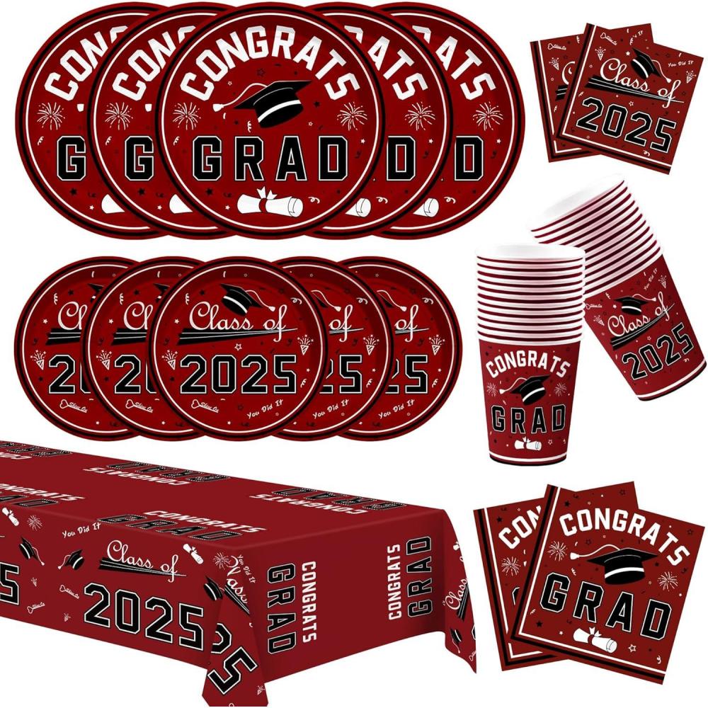 image:imageOHOME Graduation Decorations 2026 Graduation Decorations Class of 2026 Serve 24 Blue Plates Tablecloth Napkins Cups Graduation Party Favors SuppliesMaroon Graduation Decorations
