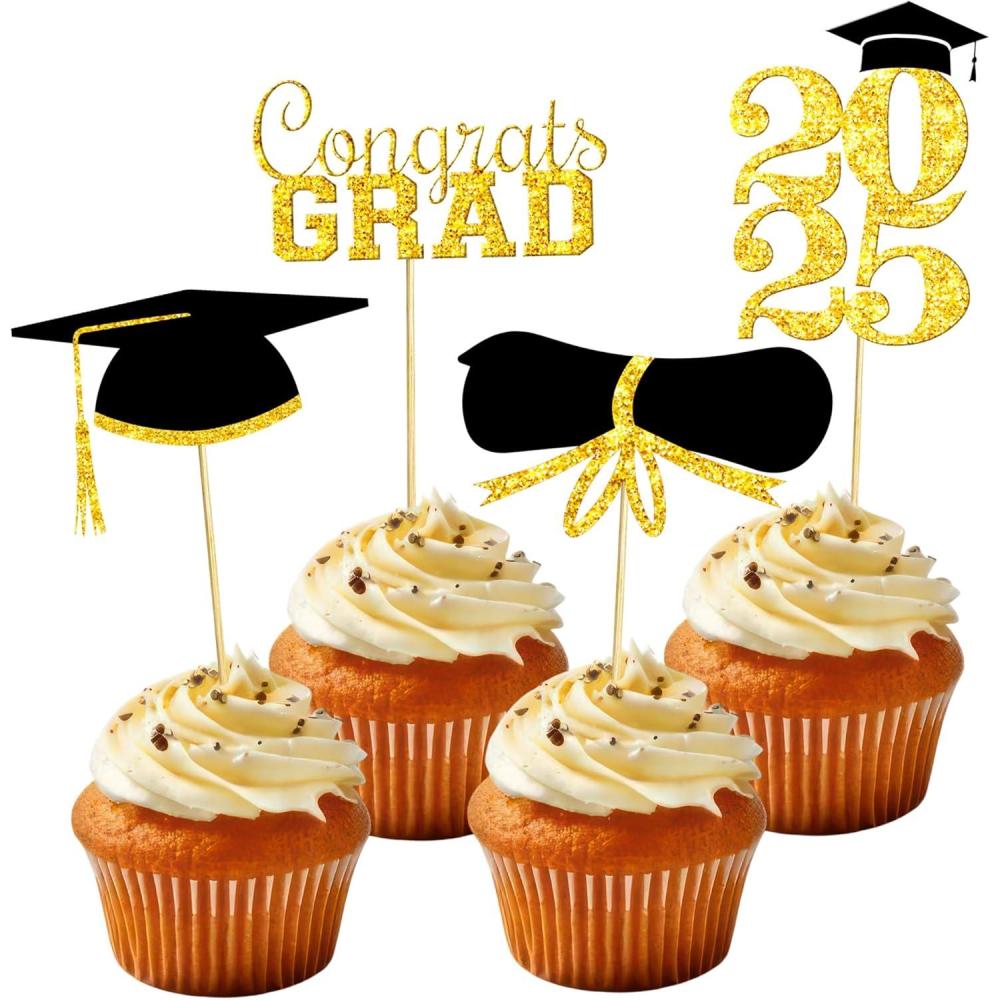 image:imageOHOME Graduation Decorations 202636 PCS Cupcake Toppers 2026 Graduation Party Decorations Mini Cake Decorations for Class of 2026Diploma 2026 Grad Cap SetBlack