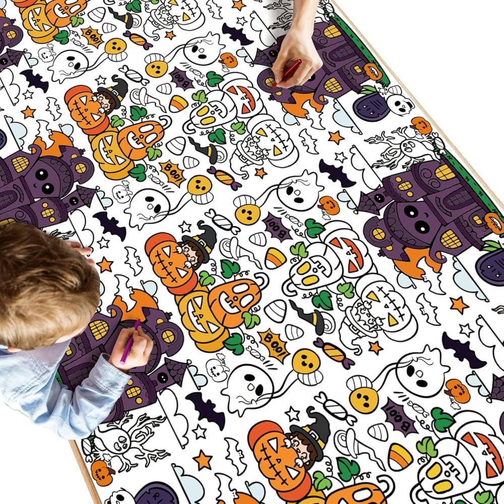 image:imageOHOME Halloween Paper Coloring Tablecloth  54 x 88 Rectangular Paper with Coating Halloweenthemed Kids TableclothHalloween