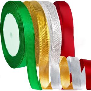 4 Rolls Christmas Ribbons for Gift Wrapping – Xmas Ribbons for Gift Bags – Xmas Gifts for Women Men Mom – Christmas Wrapping Paper – Christmas Decorations,Stocking Stuffers for Adults,100 Yards