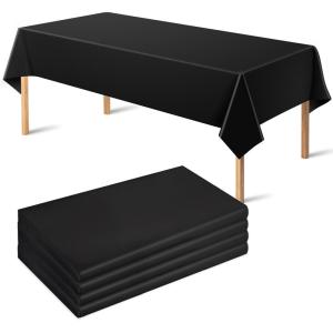 OHOME 4 Pack Plastic Table Cloth Disposable – Black Tablecloths – Black Plastic Tablecloth for 6 to 8 FT Rectangle Table – Birthday Decorations,Death to My 20s Decorations| Halloween Party Decorations(Black Tablecloth)