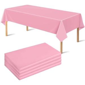 OHOME 4 Pack Plastic Table Cloth Disposable – Black Tablecloths – Black Plastic Tablecloth for 6 to 8 FT Rectangle Table – Birthday Decorations,Death to My 20s Decorations| Halloween Party Decorations(Pink Tablecloth)