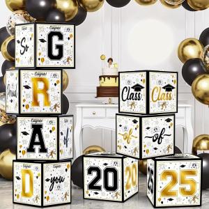 OHOME 8 Pack Graduation Decorations 2026 – Graduation Party Decorations 2026 – Balloon Boxes for Class of 2026 Party Favors Supplies – Yard Signs Banner Backdrop Decor (Black)(Black)