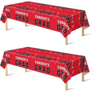 OHOME Graduation Decorations 2026 – Class of 2026 – Plastic Blue Tablecloth for Graduation Party Decorations – Class of 2026 Decorations Party Favors Supplies Banner,2 Pack(Red)