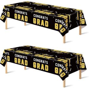 OHOME Graduation Decorations 2026 – Class of 2026 – Plastic Blue Tablecloth for Graduation Party Decorations – Class of 2026 Decorations Party Favors Supplies Banner,2 Pack(Black)