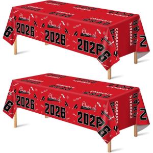 OHOME Graduation Decorations 2026 – Graduation Decorations Class of 2026 – Disposable Plastic Red Tablecloth for Class of 2026 Decorations Party Favors Supplies Backdrop,54″ X 108″,2 Pack(Red)