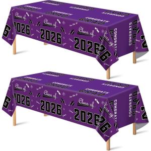 OHOME Graduation Decorations 2026 – Graduation Decorations Class of 2026 – Disposable Plastic Red Tablecloth for Class of 2026 Decorations Party Favors Supplies Backdrop,54″ X 108″,2 Pack(Purple)