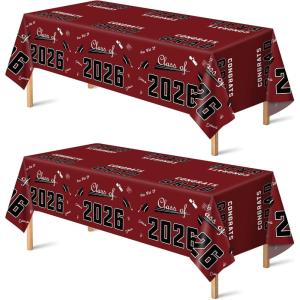 OHOME Graduation Decorations 2026 – Graduation Decorations Class of 2026 – Disposable Plastic Red Tablecloth for Class of 2026 Decorations Party Favors Supplies Backdrop,54″ X 108″,2 Pack(Maroon)