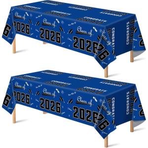 OHOME Graduation Decorations 2026 – Graduation Decorations Class of 2026 – Disposable Plastic Red Tablecloth for Class of 2026 Decorations Party Favors Supplies Backdrop,54″ X 108″,2 Pack(Blue)