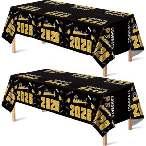 OHOME Graduation Decorations 2026 – Graduation Decorations Class of 2026 – Disposable Plastic Red Tablecloth for Class of 2026 Decorations Party Favors Supplies Backdrop,54″ X 108″,2 Pack(Black)