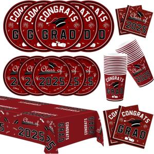 OHOME Graduation Decorations 2026 – Graduation Decorations Class of 2026 – Serve 24 – Blue Plates Tablecloth Napkins Cups – Graduation Party Favors Supplies(Maroon Graduation Decorations)