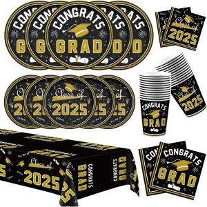 OHOME Graduation Decorations 2026 – Graduation Decorations Class of 2026 – Serve 24 – Blue Plates Tablecloth Napkins Cups – Graduation Party Favors Supplies(Black Graduation Decorations)