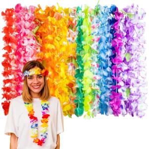 OHOME Luau Party Decorations – 24 Pack Leis for Luau Party | Hawaiian Decorations Supplies Favors Flower Necklace for Adults Tropical Beach Aloha Summer Pool Tiki Bar Birthday Themed Decor Outfits