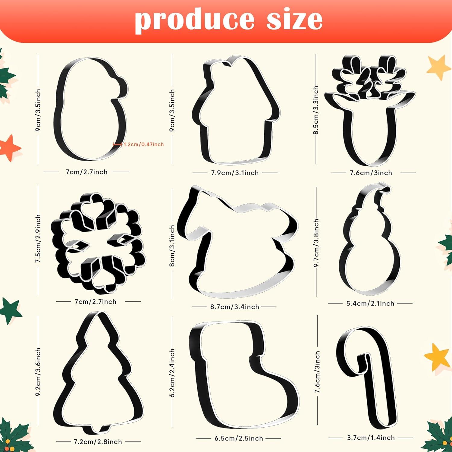 image:imageChristmas Cookie Cutters 9 PCS Christmas Party Favors Decorations Kit Shaped in Santa Snowman Cane Candy Stainless Steel Navidad Stroking Stuffers Food Gingerbread Baking Press Supplies for KitchenChristmas