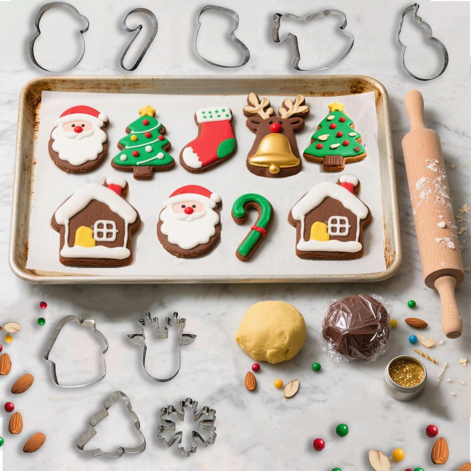 image:imageChristmas Cookie Cutters 9 PCS Christmas Party Favors Decorations Kit Shaped in Santa Snowman Cane Candy Stainless Steel Navidad Stroking Stuffers Food Gingerbread Baking Press Supplies for KitchenChristmas