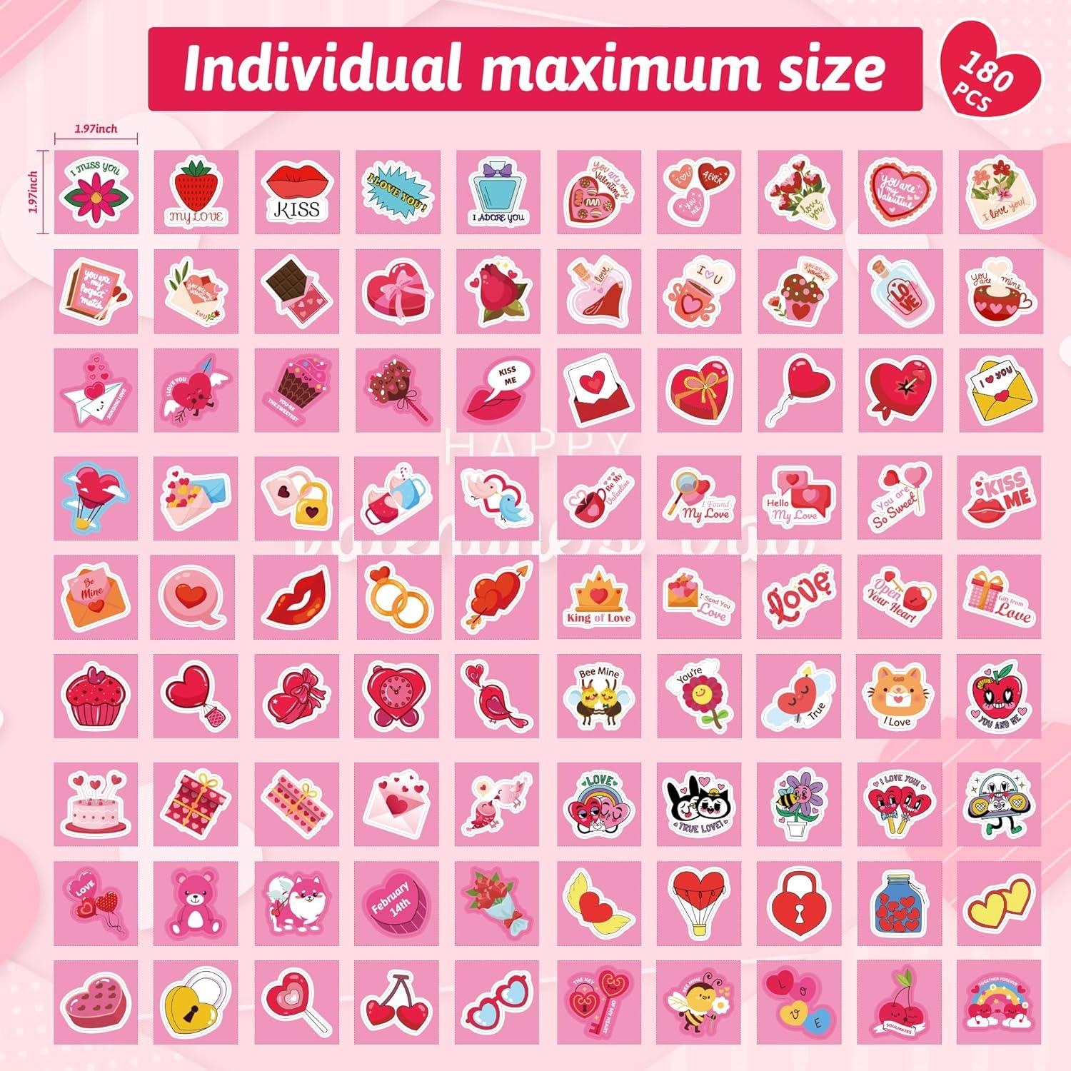 image:imageOHOME 204 PCS Valentines Day Stickers amp Cards Pink Cartoon Heart Shaped Stickers amp Cards for Kids Classroom