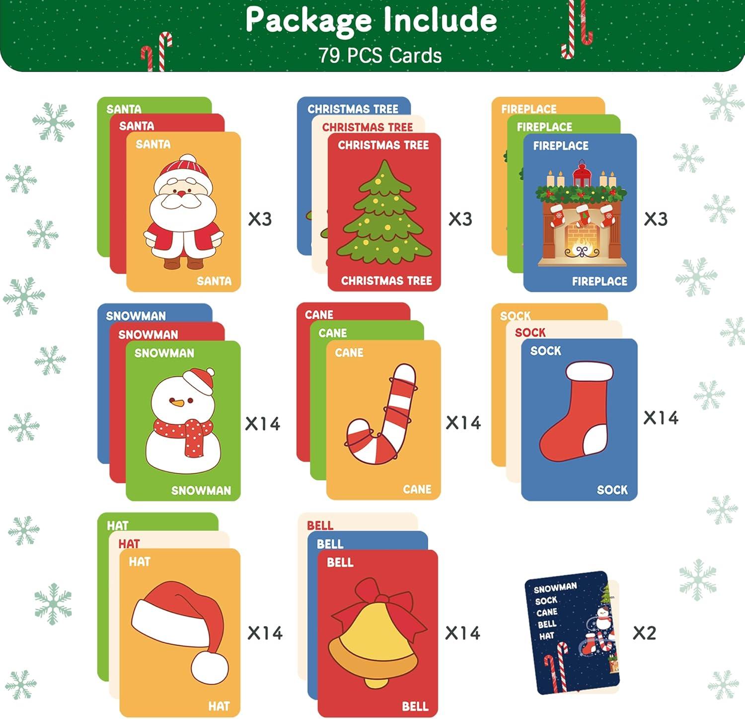 image:imageOHOME Easter Basket Stuffers Christmas Card Game Snowman Sock Cane Bell Hat for Family Kids Adults Teens Easter Gifts Games Wildly Entertaining amp Easy to Learn 28 Players