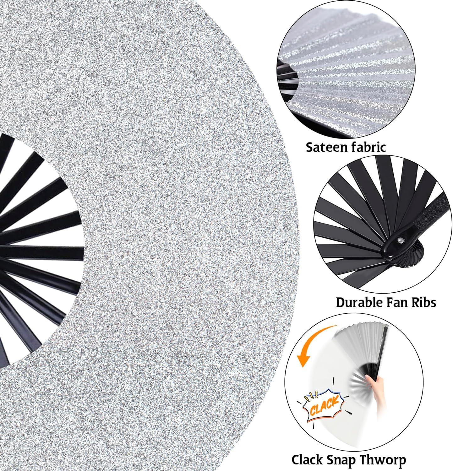 image:imageOHOME Hand Fans for Women Foldable Black Large Folding Rave Fan Fans for Line Dancing NylonCloth Vintage Retro Fabric Festival Hand Held Fan Stocking Stuffers for WomenWhite