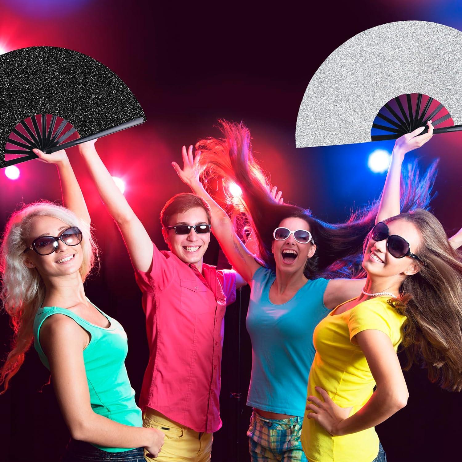 image:imageOHOME Hand Fans for Women Foldable Black Large Folding Rave Fan Fans for Line Dancing NylonCloth Vintage Retro Fabric Festival Hand Held Fan Stocking Stuffers for WomenBlack