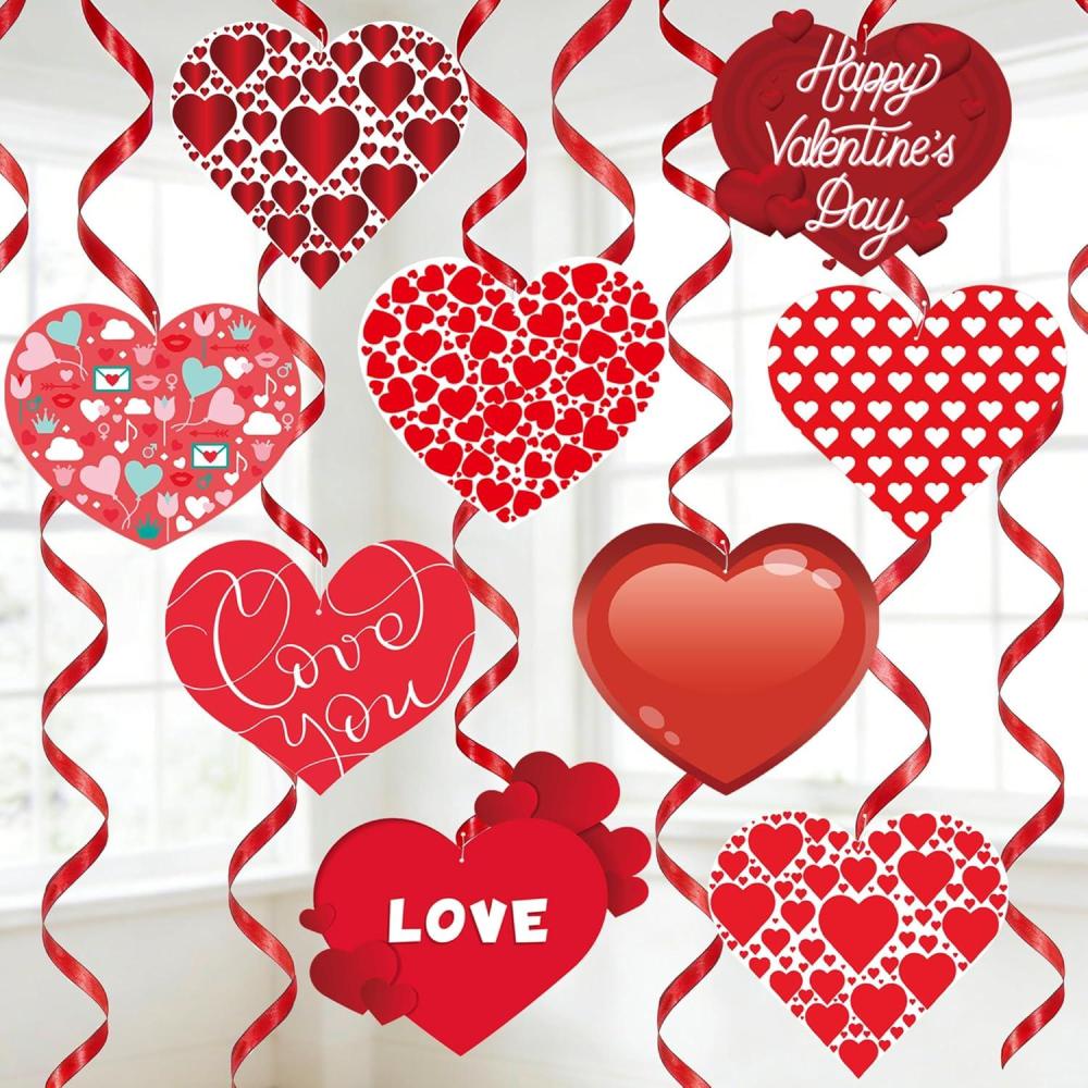 image:imageOHOME Valentines Day Decorations 9 PCS Heart Hanging Swirls Decorations Valentines Day Party Supplies Favors Indoor Outdoor Valentines Birthday Party Hanging Decor for Ceiling Wall Home OfficeRed