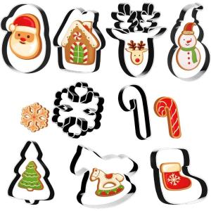 Christmas Cookie Cutters – 9 PCS Christmas Party Favors Decorations Kit Shaped in Santa Snowman Cane Candy |Stainless Steel Navidad Stroking Stuffers Food Gingerbread Baking Press Supplies for Kitchen(Christmas)