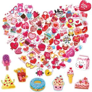 OHOME 204 PCS Valentines Day Stickers & Cards – Pink Cartoon Heart Shaped Stickers & Cards for Kids Classroom