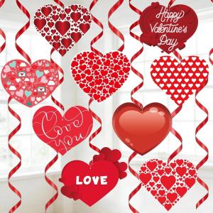 OHOME Valentines Day Decorations – 9 PCS Heart Hanging Swirls Decorations | Valentines Day Party Supplies Favors Indoor Outdoor – Valentine’s Birthday Party Hanging Decor for Ceiling Wall Home Office(Red)