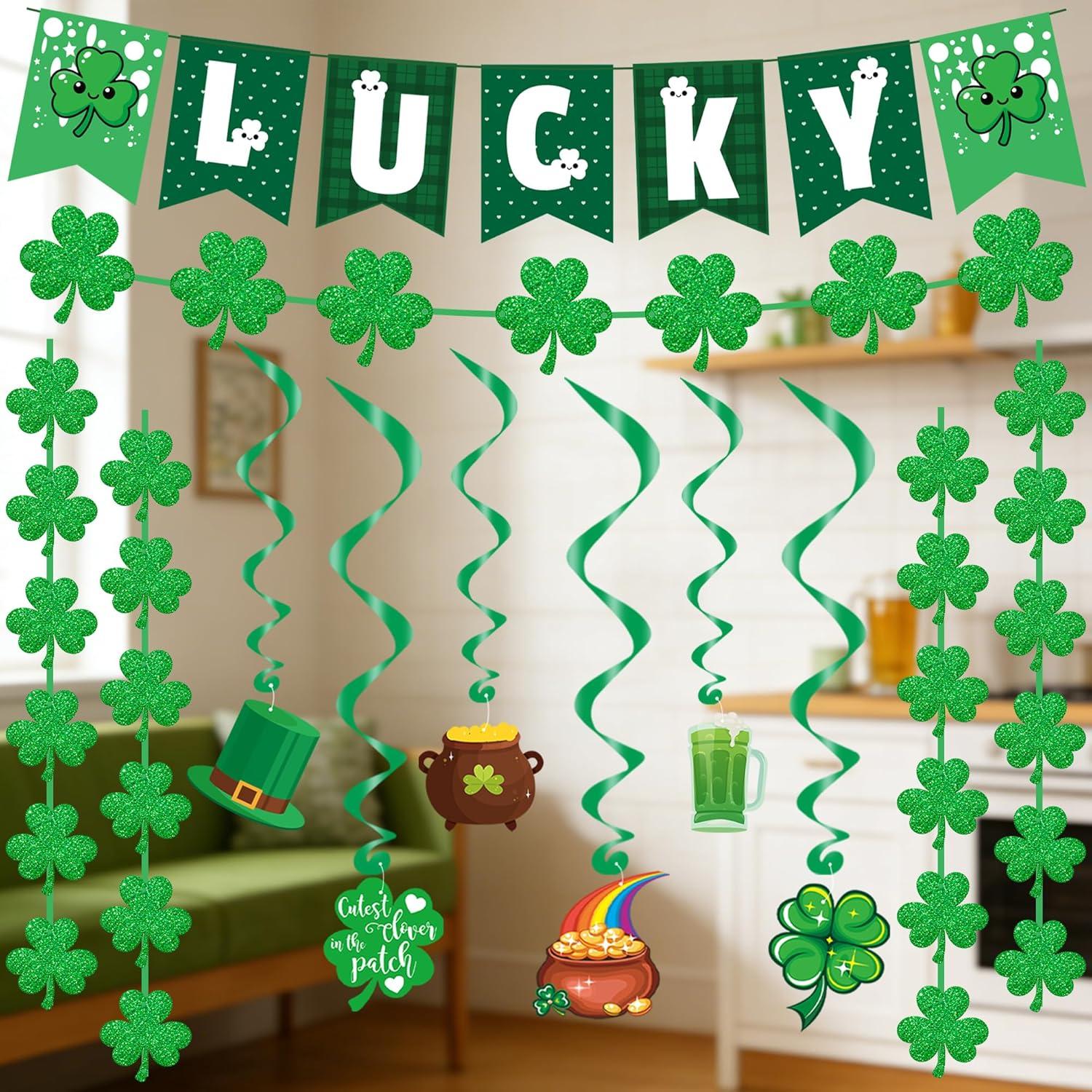 image:imageOHOME St Patricks Day Decorations Hanging SwirlsBannerShamrock Garland Shamrock Decorations St Pattys Day Accessories Party Favors for Home Door Birthday St Patricks Day Decor