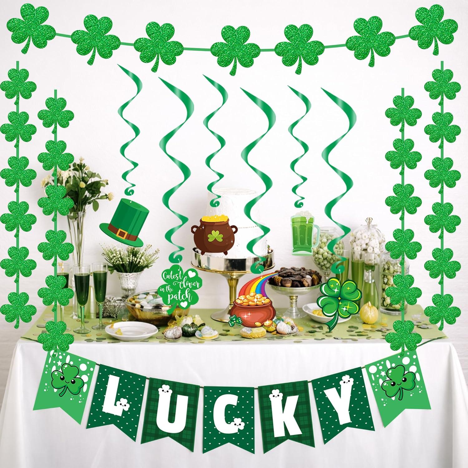 image:imageOHOME St Patricks Day Decorations Hanging SwirlsBannerShamrock Garland Shamrock Decorations St Pattys Day Accessories Party Favors for Home Door Birthday St Patricks Day Decor