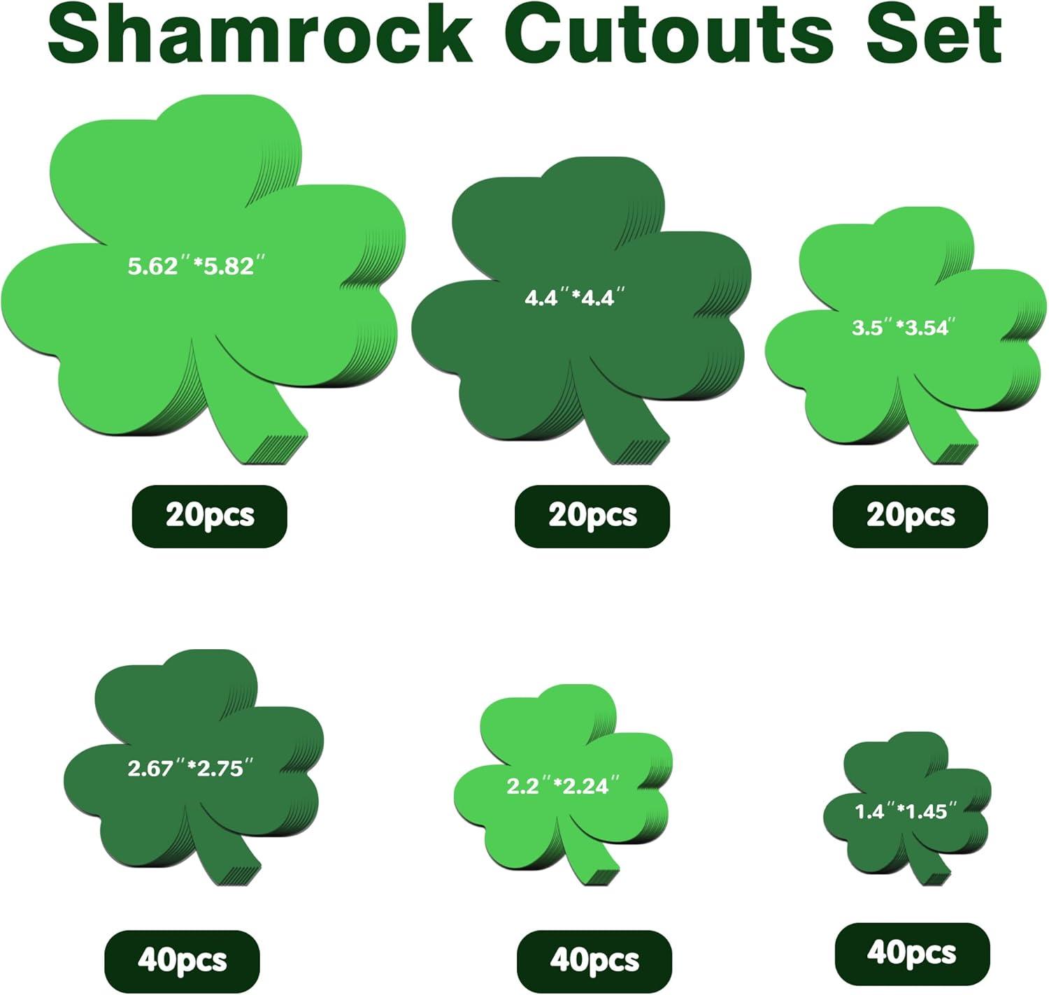image:imageSt Patricks Day Decorations 180 PCS Shamrock Cutouts PreCut Set St Patricks Day Party Favors Supplies Accessories Decor for School Class Spring Decor Shamrock Crafts Stickers for Bulletin Board