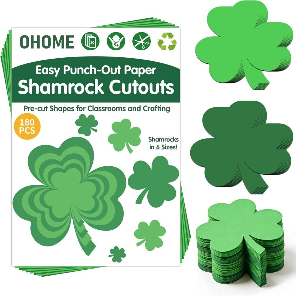 image:imageSt Patricks Day Decorations 180 PCS Shamrock Cutouts PreCut Set St Patricks Day Party Favors Supplies Accessories Decor for School Class Spring Decor Shamrock Crafts Stickers for Bulletin Board