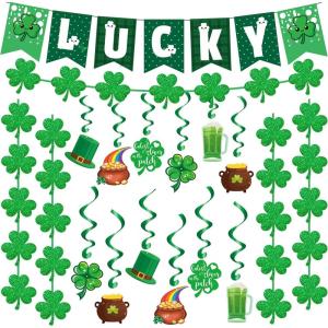 OHOME St Patricks Day Decorations – Hanging Swirls,Banner,Shamrock Garland – Shamrock Decorations St Patty’s Day Accessories Party Favors for Home Door Birthday | St. Patrick’s Day Decor