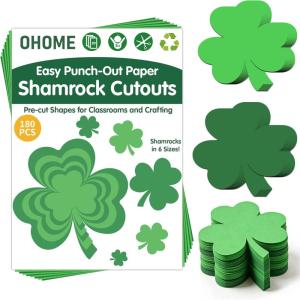 St Patricks Day Decorations – 180 PCS Shamrock Cutouts Pre-Cut Set | St Patricks Day Party Favors Supplies Accessories Decor for School Class – Spring Decor Shamrock Crafts Stickers for Bulletin Board