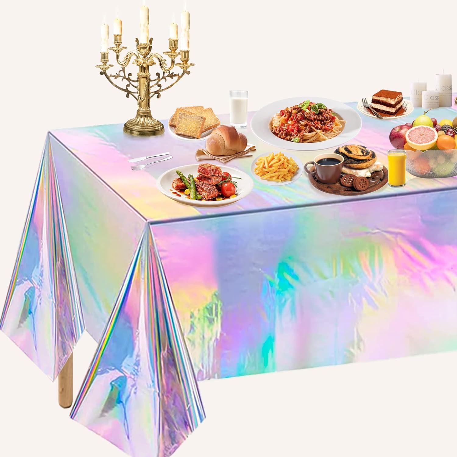 image:imageLuau Party Decorations Plastic Tablecloth for Tropical Party Decorations Hawaiian Themed Palm Leaves Summer Beach Favors Supplies2 PackIridescent Tablecloth