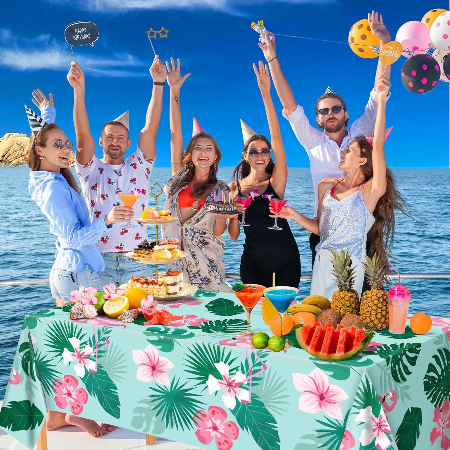 image:imageLuau Party Decorations Plastic Tablecloth for Tropical Party Decorations Hawaiian Themed Palm Leaves Summer Beach Favors Supplies2 PackLuau