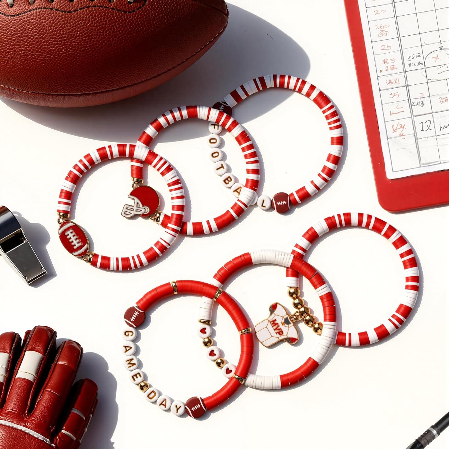 image:imageOHOME 4th of July Outfits for Women 6 Pack Patriotic Bracelets Fourth of July Decorations Accessories shirts for Memorial Day Decorations 250 America Anniversary USA Celebration Jewelry for WomenRed Football