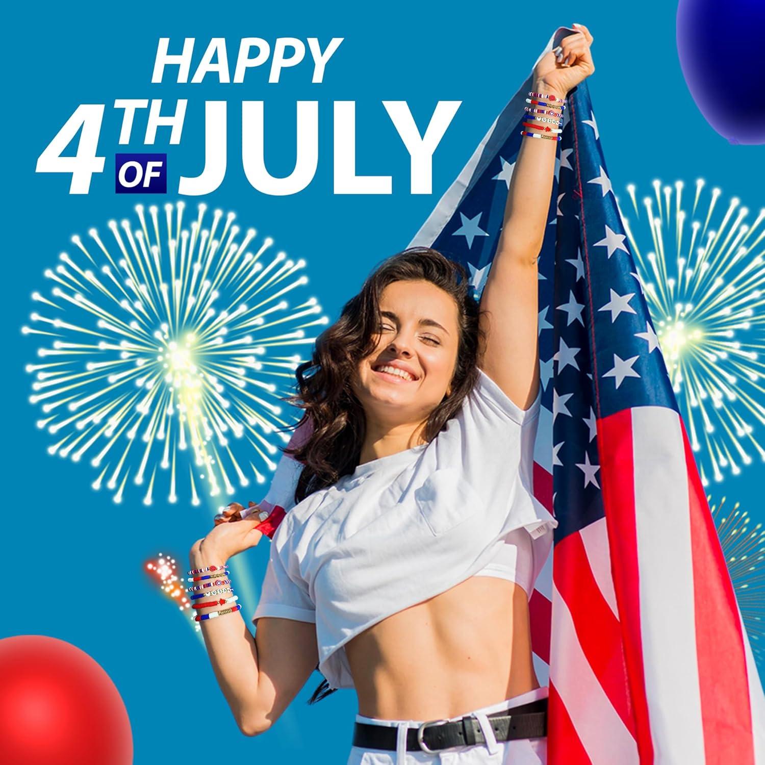image:imageOHOME 4th of July Outfits for Women 6 Pack Patriotic Bracelets Fourth of July Decorations Accessories shirts for Memorial Day Decorations 250 America Anniversary USA Celebration Jewelry for Women4th of july