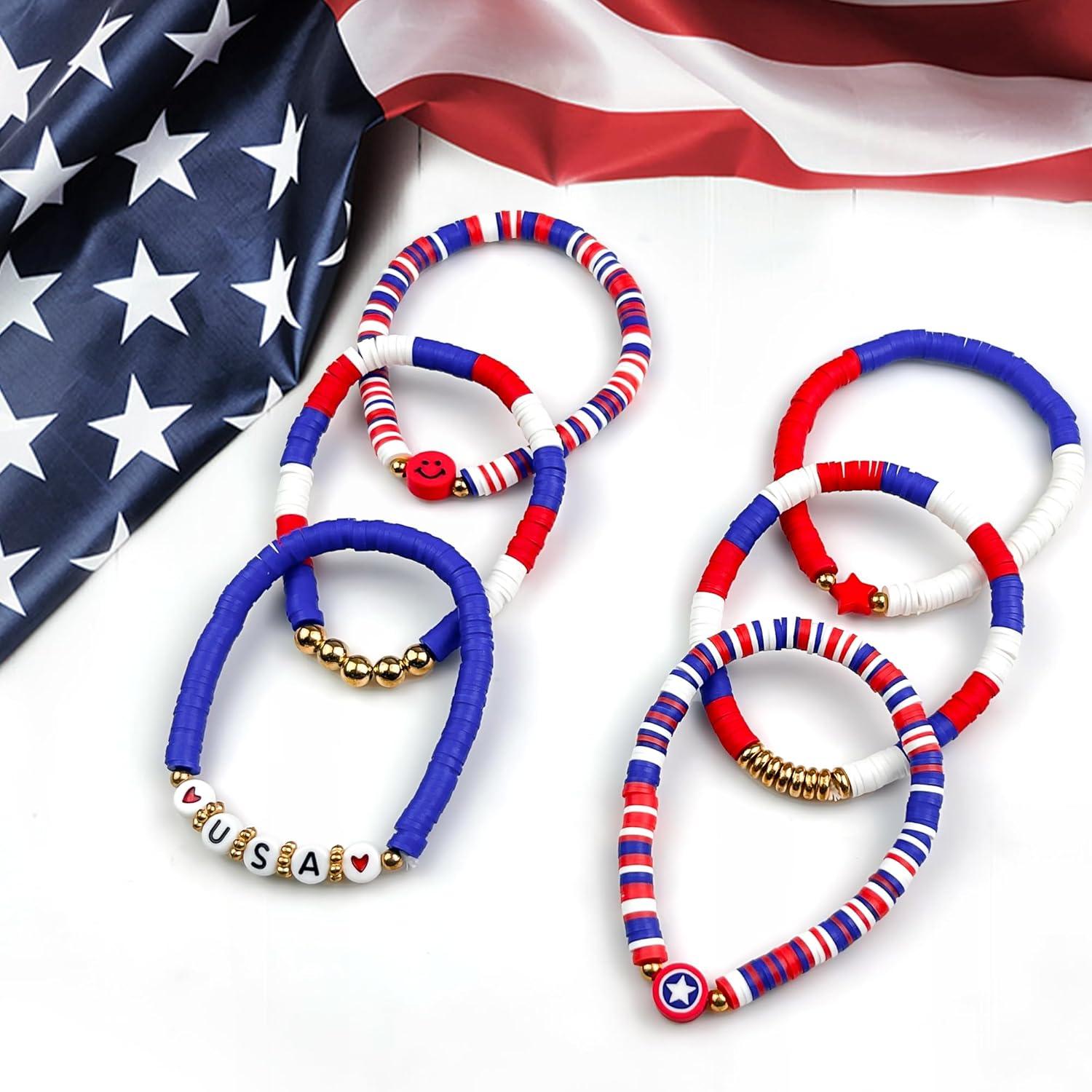 image:imageOHOME 4th of July Outfits for Women 6 Pack Patriotic Bracelets Fourth of July Decorations Accessories shirts for Memorial Day Decorations 250 America Anniversary USA Celebration Jewelry for Women4th of july