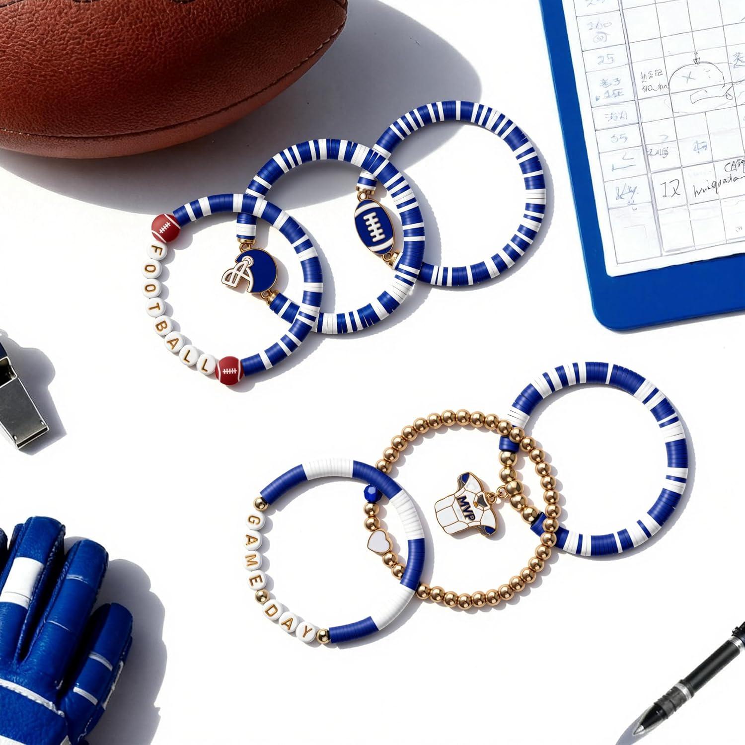image:imageOHOME 4th of July Outfits for Women 6 Pack Patriotic Bracelets Fourth of July Decorations Accessories shirts for Memorial Day Decorations 250 America Anniversary USA Celebration Jewelry for WomenBlue Football