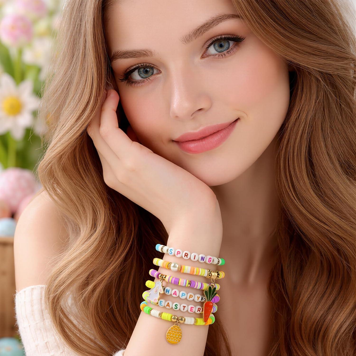 image:imageOHOME 4th of July Outfits for Women 6 Pack Patriotic Bracelets Fourth of July Decorations Accessories shirts for Memorial Day Decorations 250 America Anniversary USA Celebration Jewelry for WomenEaster